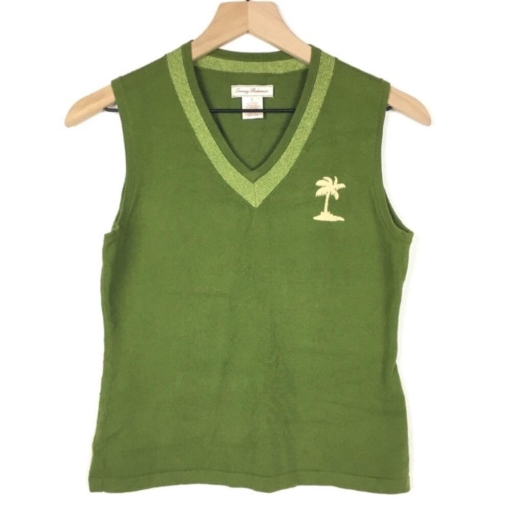 TOMMY BAHAMA Sweater Vest Top Y2K Style 90s Vibes Palm Tree Preppy Size Small